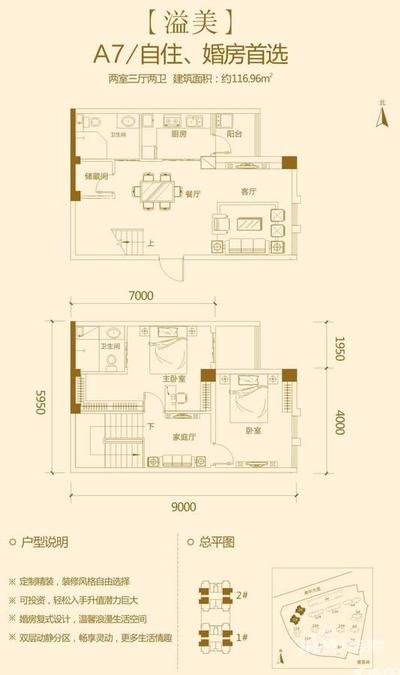 丽景君临天下2室3厅2卫117㎡户型图