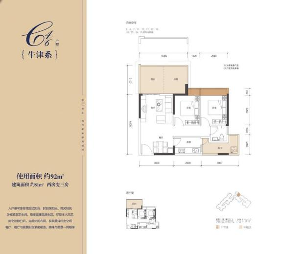 华基江山2室2厅1卫92㎡户型图