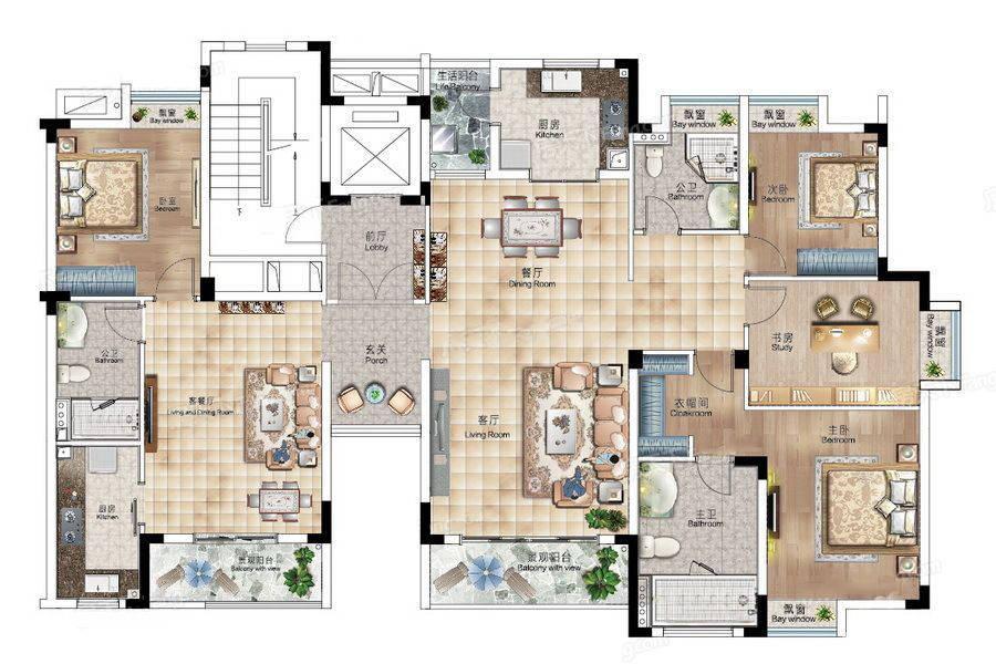 越秀国际金融汇4室4厅3卫197㎡户型图