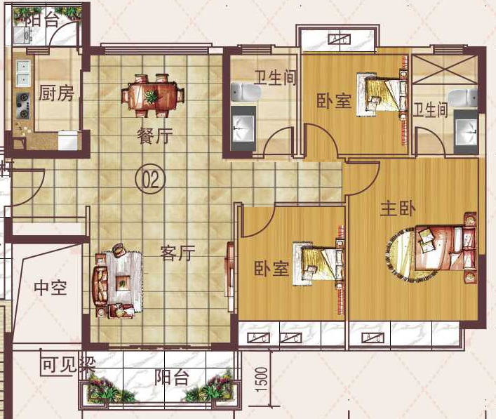 雍翠新城3室2厅2卫121㎡户型图