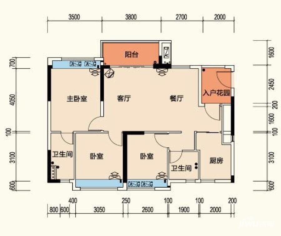 国汇南国玉都3室2厅2卫户型图