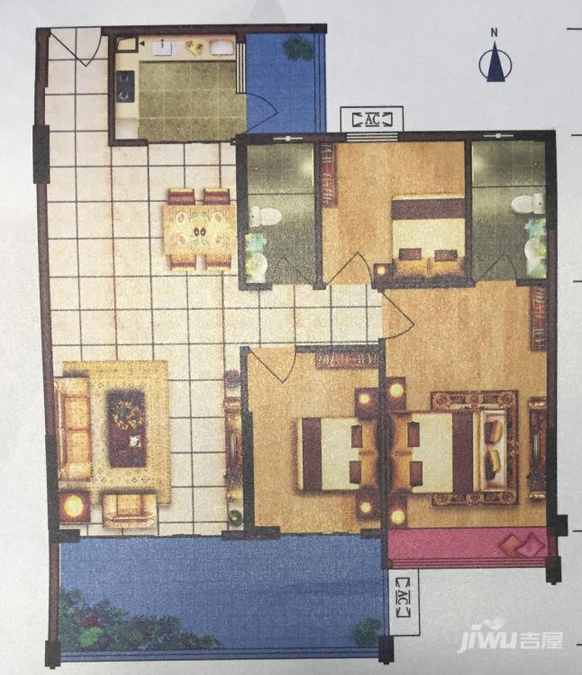 君安峰景湾3室2厅2卫105㎡户型图