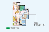 阳光城丽景湾3室2厅1卫86㎡户型图