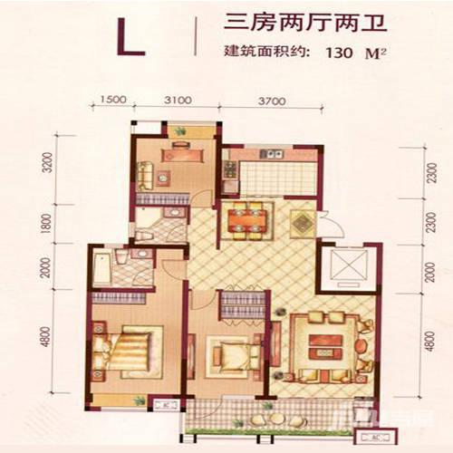 阳光假日花园3室2厅2卫130㎡户型图