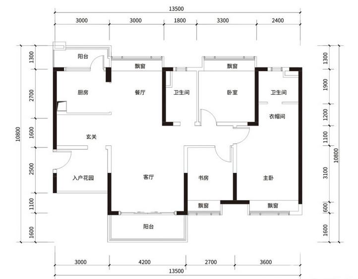 实地常春藤3室2厅2卫125㎡户型图