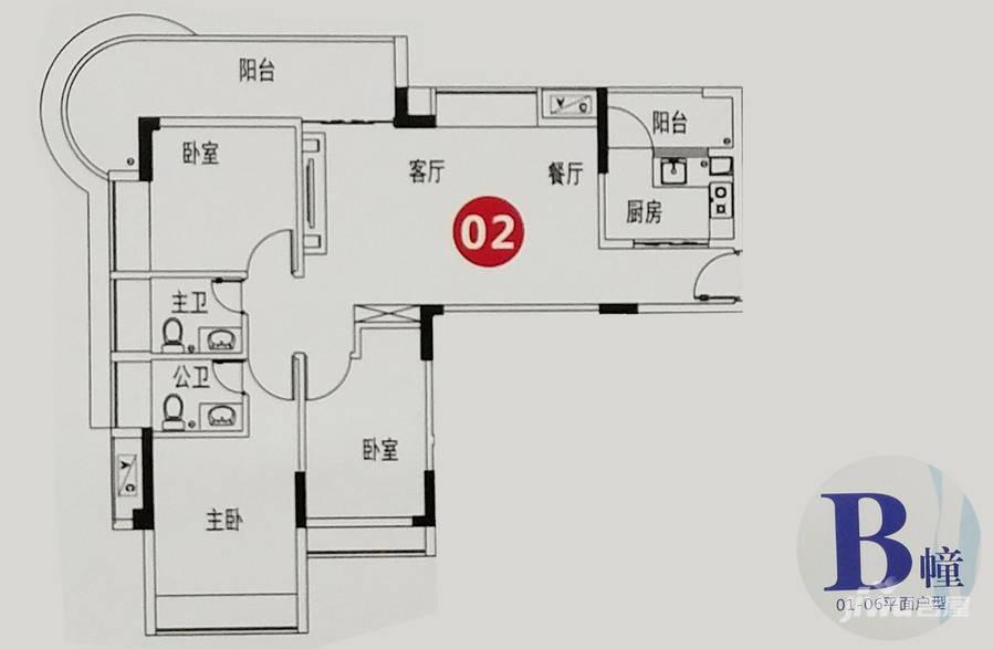 逸彩南湾3室2厅2卫94㎡户型图