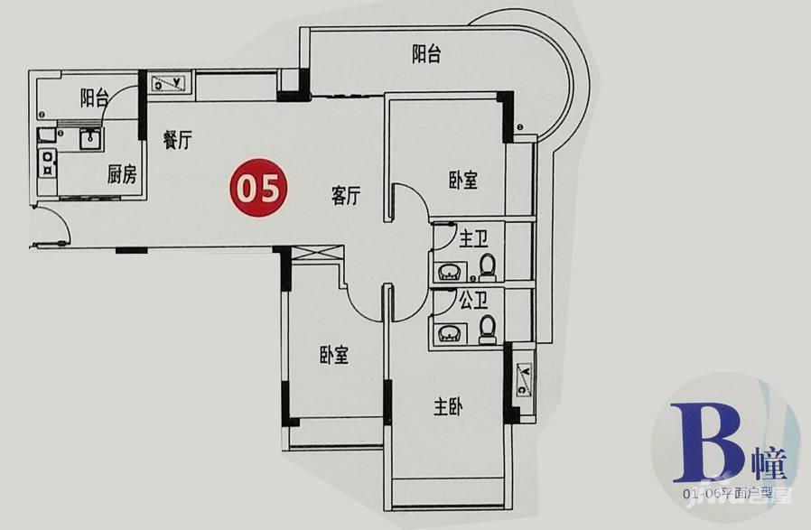 逸彩南湾3室2厅2卫94㎡户型图