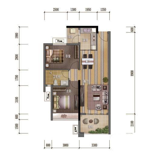 凯旋国际公馆2室2厅1卫78.6㎡户型图