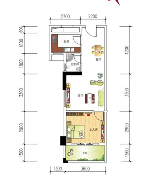 安得大厦微时代普通住宅53.9㎡户型图