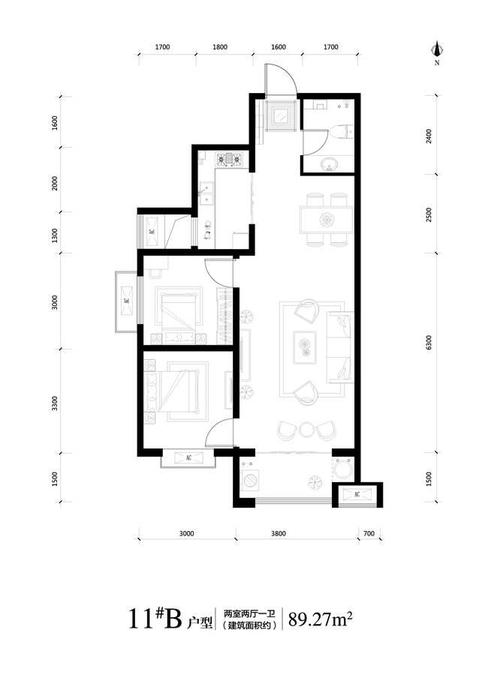 皓顺华悦城2室2厅1卫89.3㎡户型图