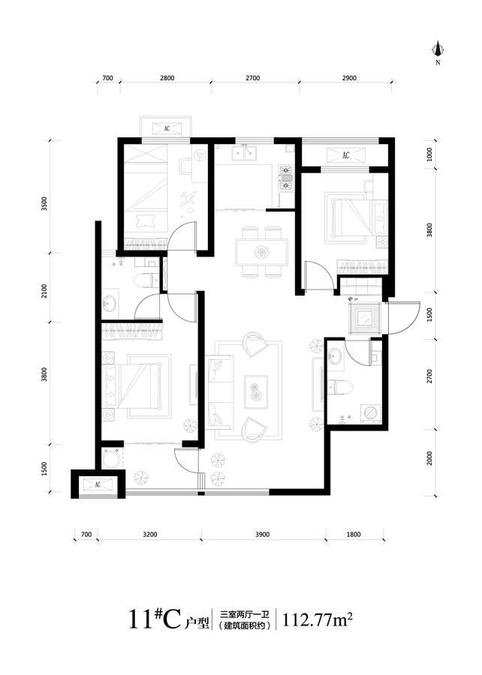 皓顺华悦城3室2厅1卫112.8㎡户型图