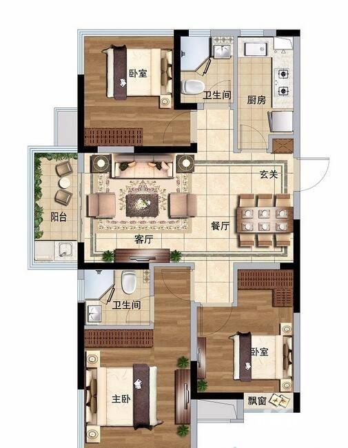 绿都地产少荃府3室2厅2卫96㎡户型图