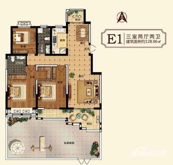 中建柒号院二期怡园3室2厅2卫128.1㎡户型图