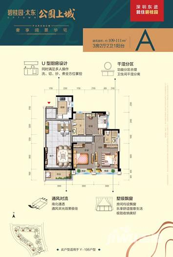 碧桂园太东公园上城3室2厅2卫111㎡户型图