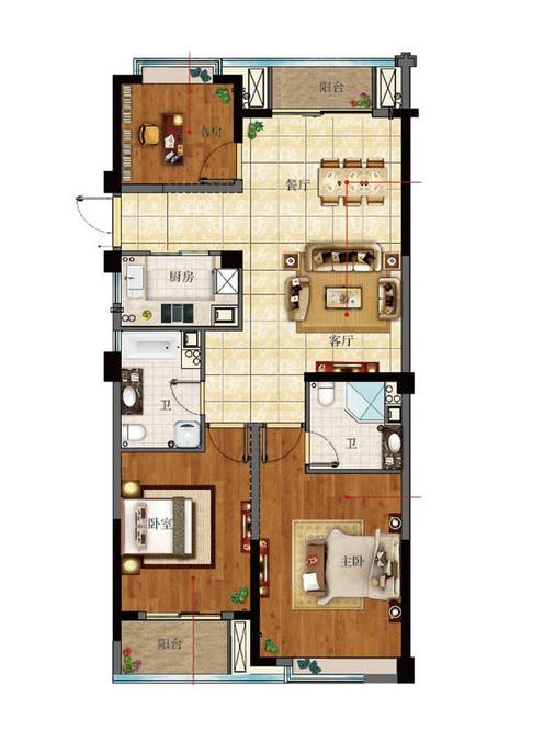 绿城玉兰花园3室2厅2卫116㎡户型图