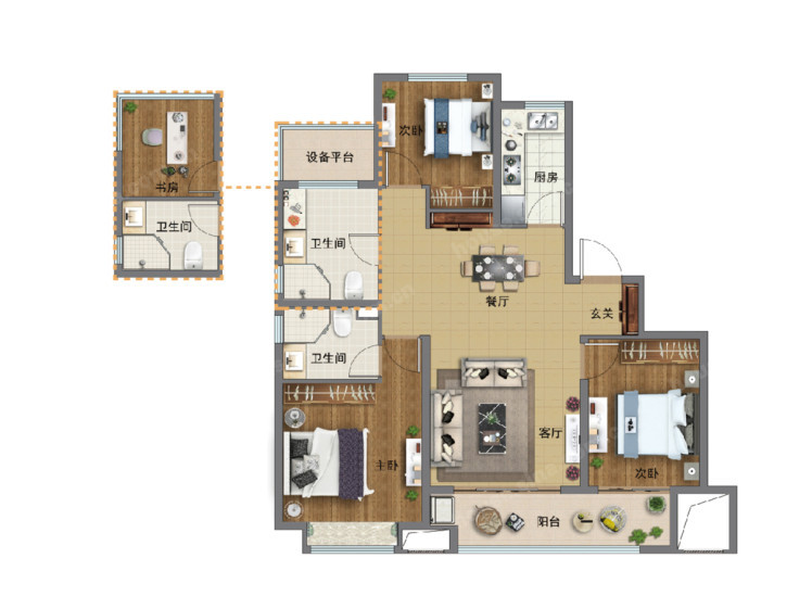 富力御湖半岛4室2厅2卫119㎡户型图