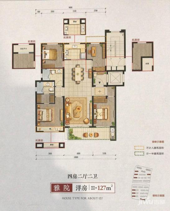 保利府院江南4室2厅2卫127㎡户型图