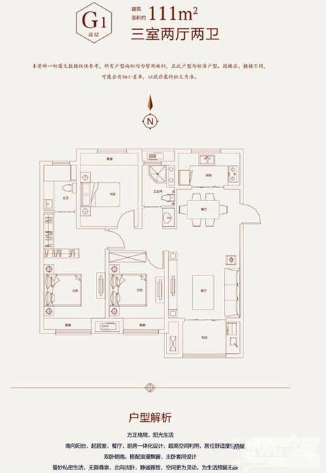 临泉中环城3室2厅2卫111㎡户型图