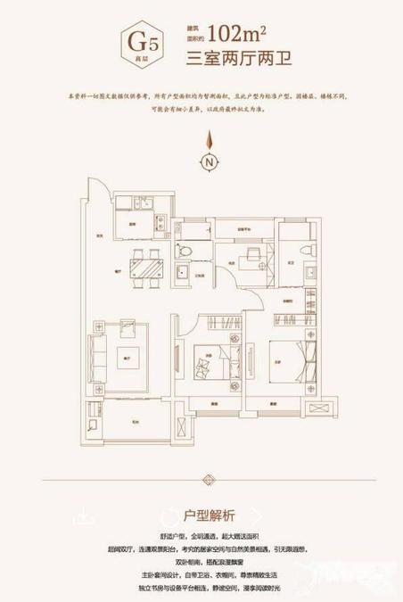 临泉中环城3室2厅2卫102㎡户型图