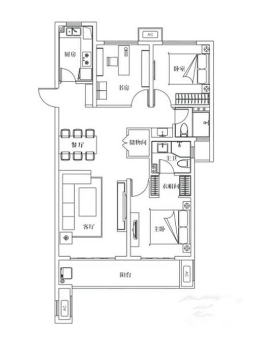 金辉高新云璟3室2厅2卫120㎡户型图