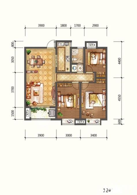 中泉首府3室2厅1卫105㎡户型图