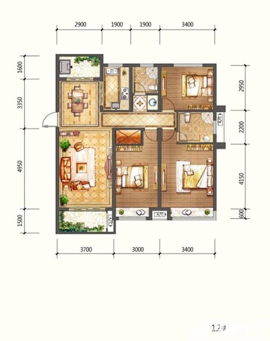 中泉首府3室2厅2卫118㎡户型图