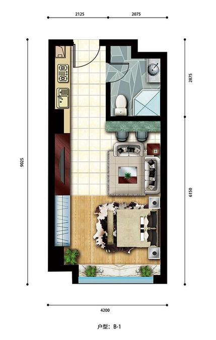 香溪名汇1室1厅1卫52.3㎡户型图