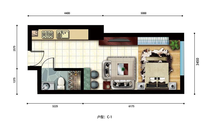 香溪名汇1室1厅1卫49.4㎡户型图