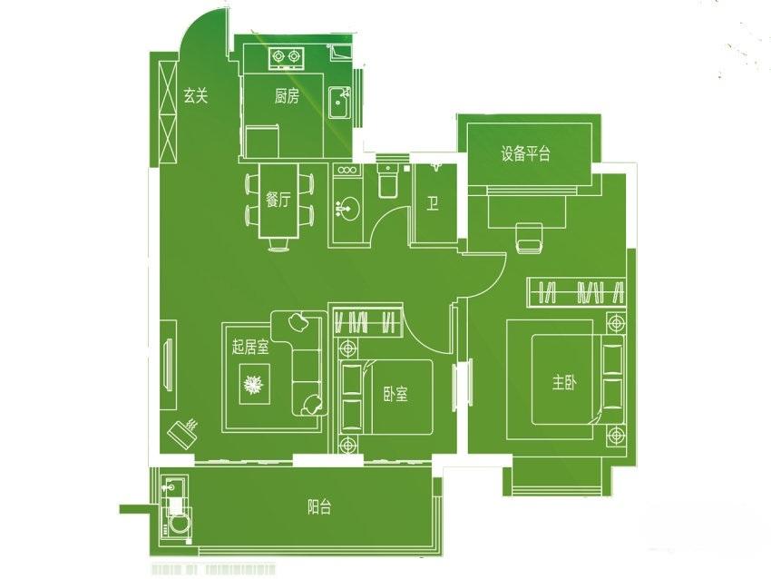 保利柏林之春2室2厅1卫94.7㎡户型图