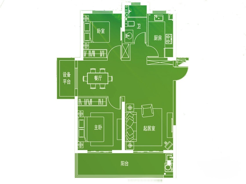 保利柏林之春2室2厅1卫104.2㎡户型图