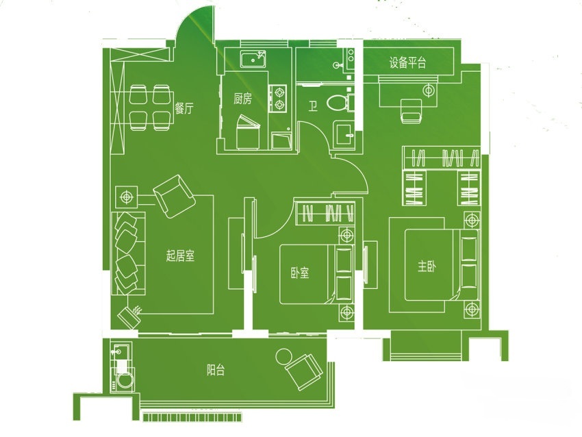 保利柏林之春2室2厅1卫102.1㎡户型图