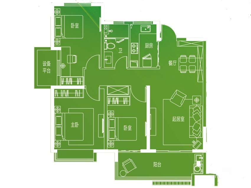 保利柏林之春3室2厅1卫123.6㎡户型图