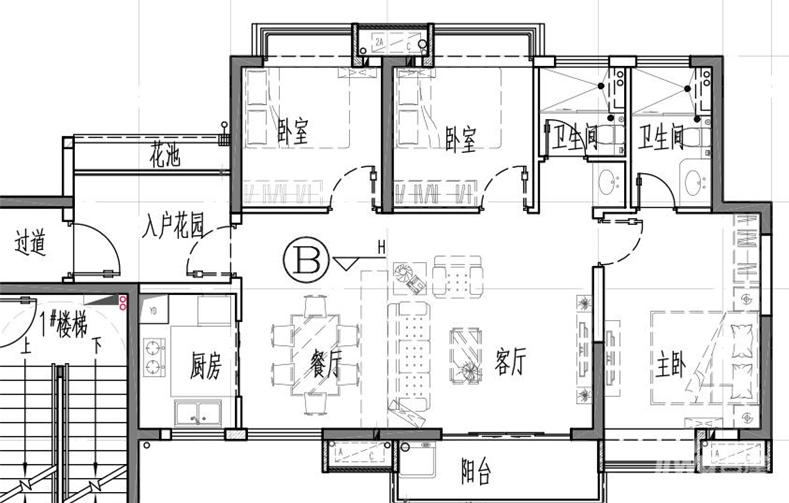 新城悦隽3室2厅2卫户型图