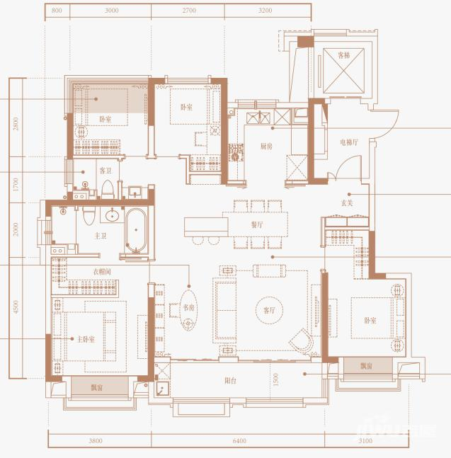 新城合肥大都会4室2厅2卫140㎡户型图