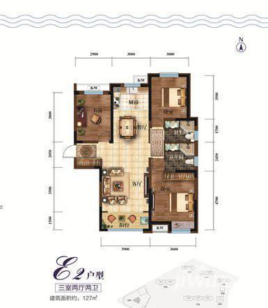 中建长清湖3室2厅2卫127㎡户型图