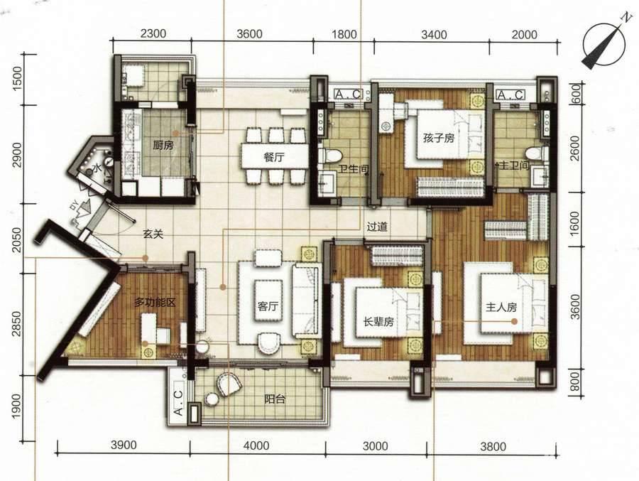 胜坚紫悦4室2厅2卫121㎡户型图