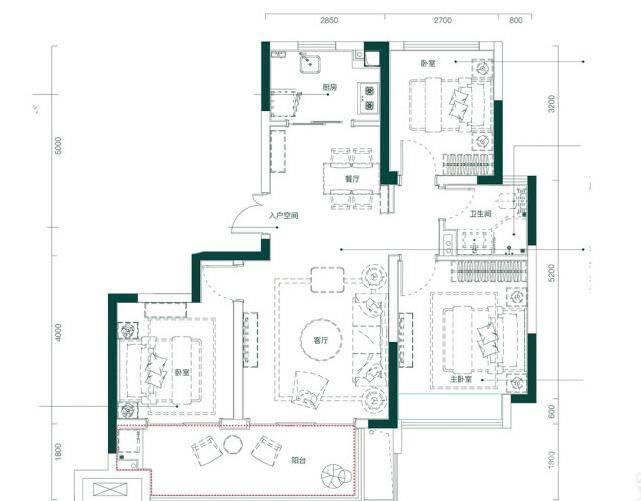 蓝光林肯公园3室2厅1卫95㎡户型图