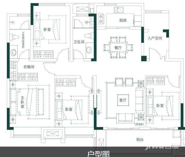 蓝光林肯公园4室2厅1卫130㎡户型图