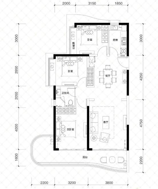 合生海角1号3室2厅1卫111㎡户型图