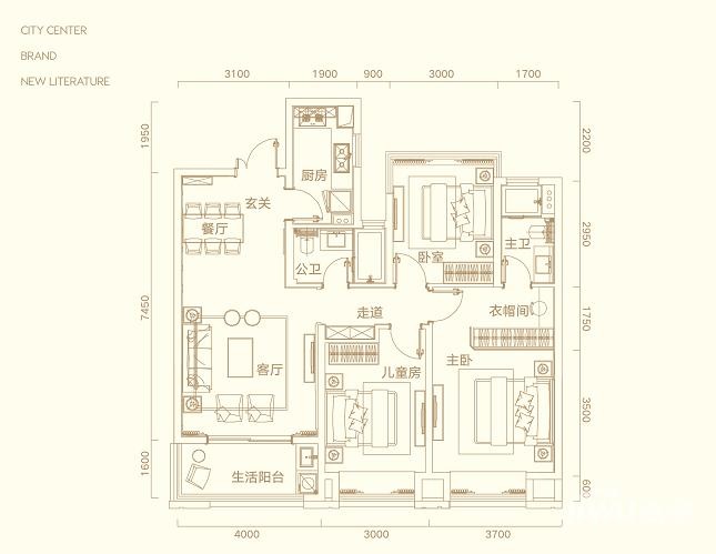 半岛公馆3室2厅2卫115㎡户型图