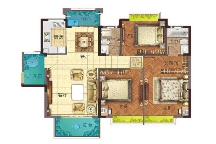 石排国际公馆3室2厅2卫122㎡户型图