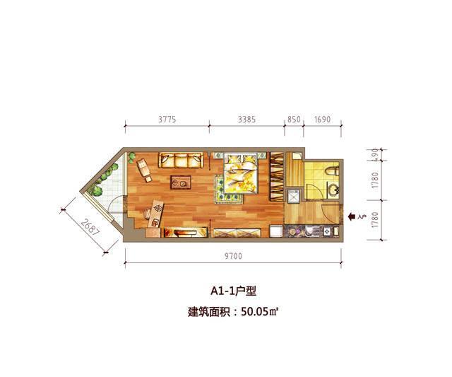 金方圆SOHO1室1厅1卫50㎡户型图