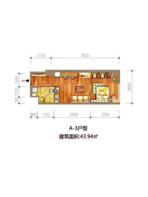 金方圆SOHO1室1厅1卫43.9㎡户型图