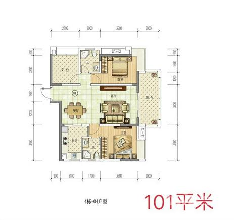 奥园隆基绿洲花园3室2厅1卫101㎡户型图