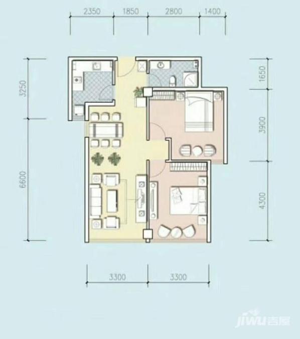 东城新市2室2厅1卫95㎡户型图