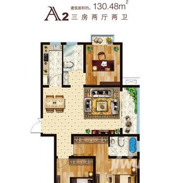 晟晖香堤国际3室2厅2卫130.5㎡户型图