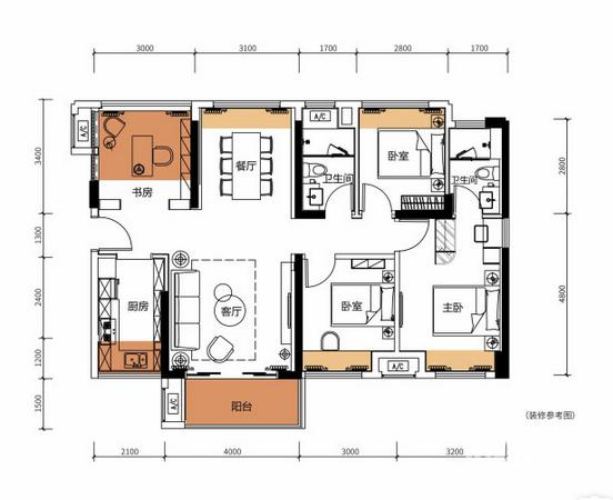 德威江誉城4室2厅2卫110㎡户型图