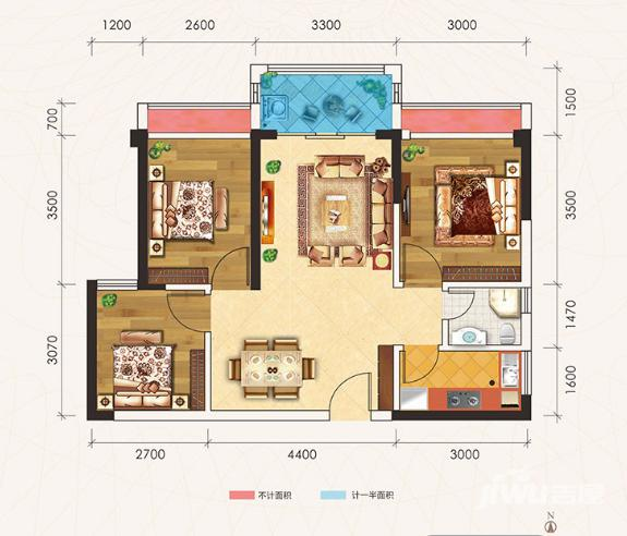 百基宸庭3室2厅1卫85㎡户型图