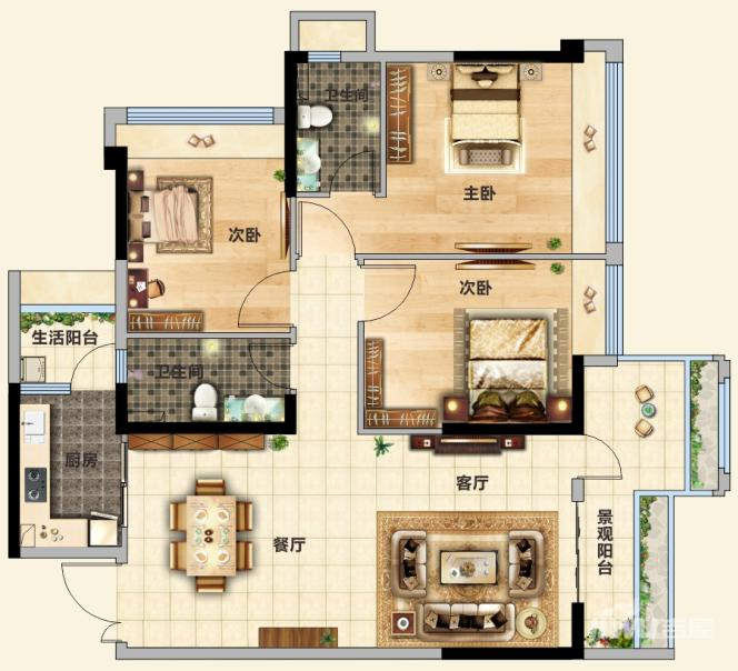 星光礼誉3室2厅3卫113㎡户型图