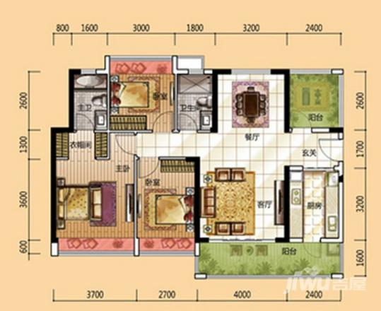 龙光城3室2厅2卫120㎡户型图